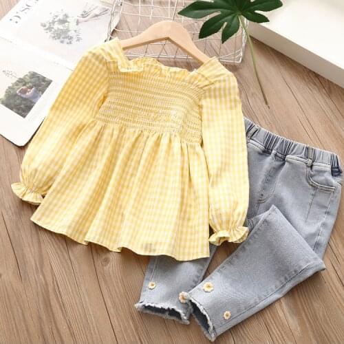 Free shipping 2021 Girls Clothing Set Summer Baby Girls Clothes sets girl Blouse+jean girls pants suit