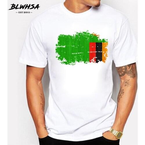 BLWHSA Zambia Men T Shirts Casual Zambia National Flag Nostalgic Style Designs Mens T-Shirt Brand Good Quality Top&Tee