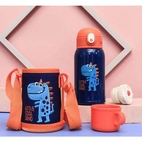 Large-capacity Kindergarten Cute Unicorn Strap Stainless Steel Straw Cup Vacuum Embroidery Bouncing Pot-bellied Vacuum Flask