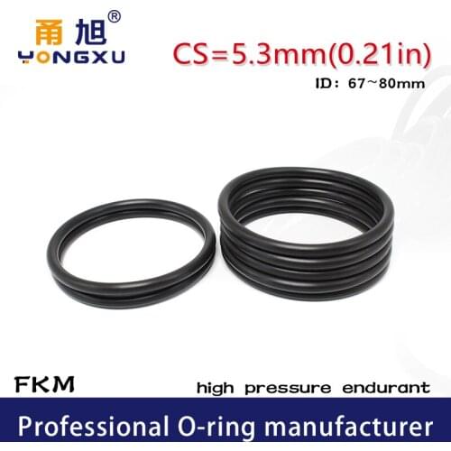Fluorine Rubber Ring Black FKM O-ring Seal CS5.3mm ID67/69/71/72/73/75/76/77.5/80*5.3mm O Ring Seal Gasket Oil Sealing Washer