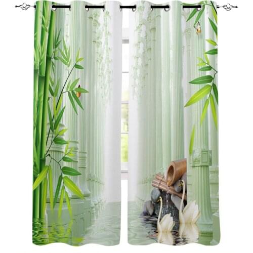 Bamboo Swan Pillar Water Surface Stone Blackout Curtains for Living Room Modern Shading Window Drapes for Kids Bedroom Kitchen