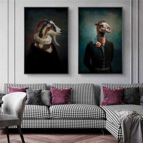 Earl of the Goat Classical Canvas Paintings On the Wall Art Posters And Prints Mr. Goat In a Suit Canvas Picture Home Wall Decor