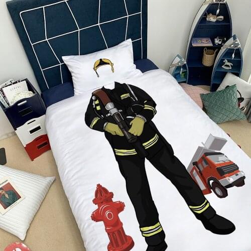 2/3 Pieces Firemen/Police Car Bedding Set Luxury Duvet Cover Bedding Fire Alarm Bed Quilt Cover Kids Soft Bed Cover Set