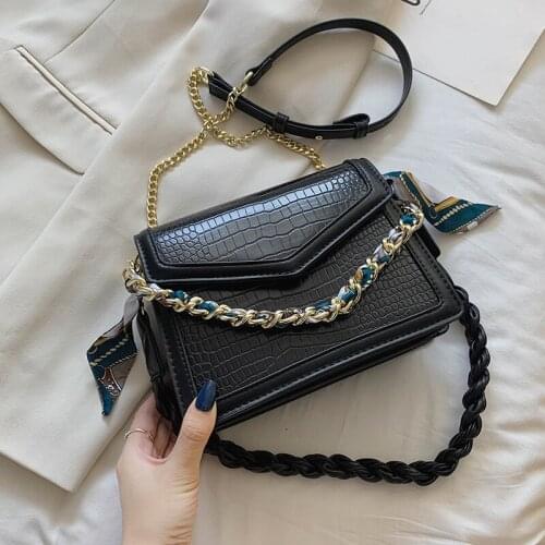 Crocodile Silk Scarf Flap Bag Chain Tote Bag 2020 New High-quality Leather Women Designer Handbag Travel Shoulder Messenger Bag
