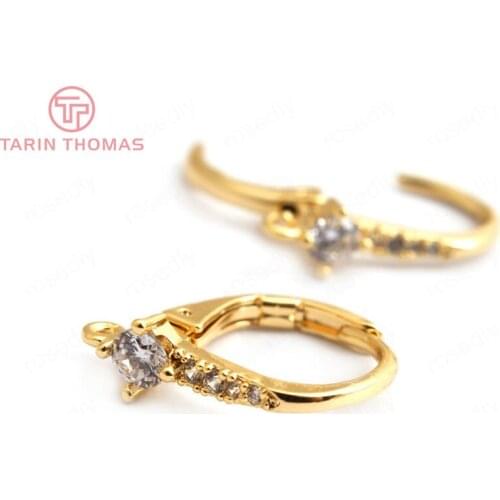 4PCS 15MM 24k Gold Color Brass With White Zircon Drop Shape Earrings Hooks High Quality Diy Accessories Jewelry Findings