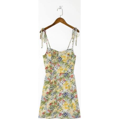 Summer womens casual flower print slim-fit suspender dress