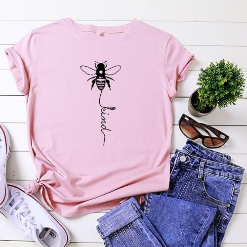 100% Cotton Summer Funny Bee Cute Womens T-shirt O-Neck Harajuku Top Casual Female T shirt Oversized Size S-5XL