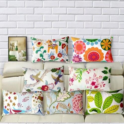 Simple pastoral cushion cover cotton fabric large waist pillowcase floral printed pillow cover backrest home decor