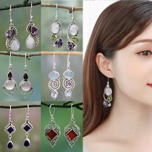 2019 new 1pair Earrings Silver Retro Gifts Handmade Moonstone Womens Jewelry Ear Earring