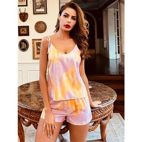 Sexy Silk Satin Pajamas Set Women Summer Sleepwear Spaghetti Strap Cami Tops and Shorts Two Piece Pajama Nightwear Suits