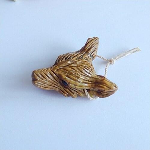 Carved Yellow Opal Wolf Head Semi-precious stones, Jewelry accessories necklace Pendant Bead,33x27x13mm,10.4g