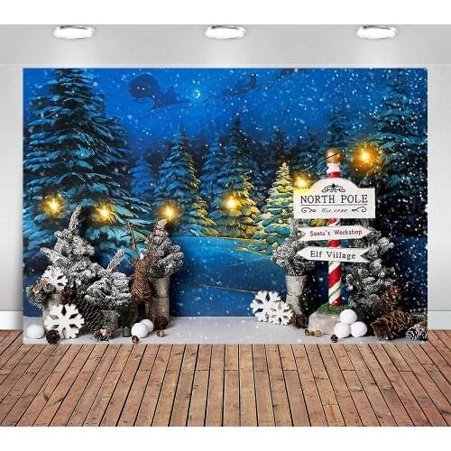Christmas Photography Backdrop Winter Snow Night Christmas Tree Reindeer Children Photoshoot Background Photophone Photozone