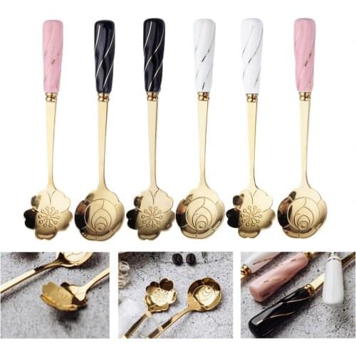 Handle Blossom Spoon Exquisite Smooth Edge Stainless Steel Anti-rust Flower Shape Tea Coffee Stirring Scoop Teaspoonsi for Home