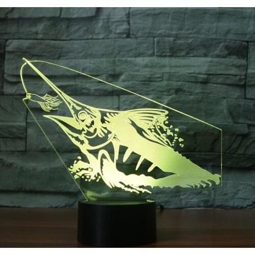 Fishing 3D Night Light Fish Model 3D Illusion Lamp LED 7 Color Changing USB Remote Touch Kids Room Led Kids Lamp