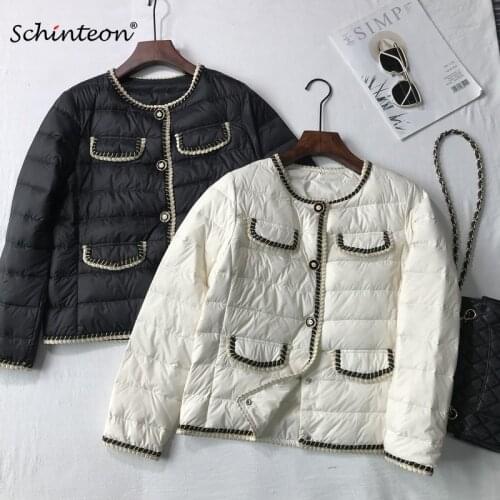 Schinteon New 2021 Women Down Jacket Simple Casual Solid Color O-Neck Collar Short Outwear Autumn Winter Coat Female Fashion