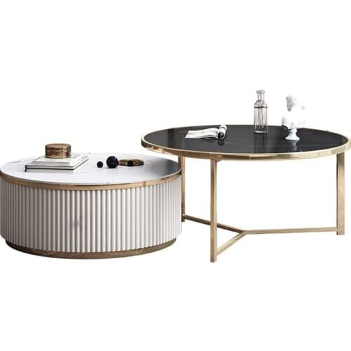 Light luxury simple modern rock tea table living room small family round tea table living room home TV cabinet combination