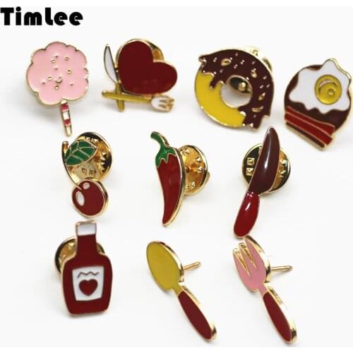 Timlee X271 Sweet Travel Picnic Fun Cartoon Love Cherry Enamel Pin Fried Pepper Brooch Pins,Fashion Jewelry