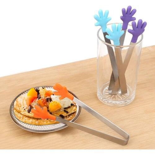 Creative Hand Shape Silicone Food Clip Kitchen Cooking Tools Salad Serving BBQ Tongs Stainless Steel Handle Utensil Mini