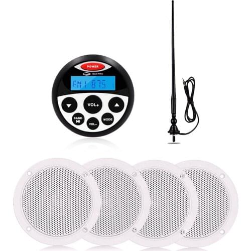 Waterproof Marine Stereo Bluetooth Radio Audio FM Receiver Car MP3 Player For RV ATV Motorcycle+2Pair 4" Marine Speakers+Antenna