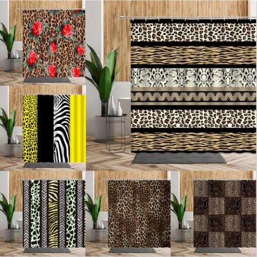 Leopard Print Shower Curtain Flower Printed Bathroom Decor Accessories 3D Creative Zebra Stripes Pattern Waterproof Curtains Set