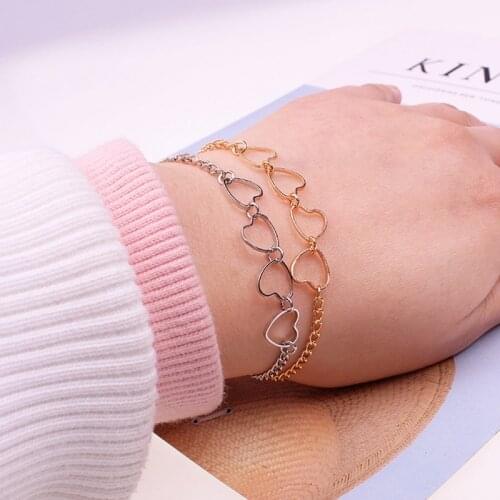 Fashion Jewelry Female Simple Love Heart Bracelet Gold Silver Color Alloy Bracelets For Women Girls Lady Gifts