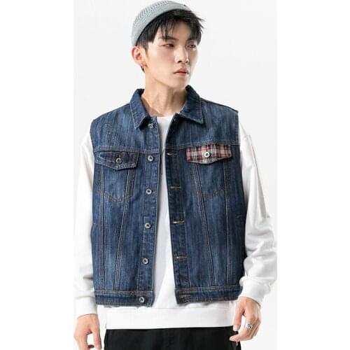2021 Autumn Winter New Mens Thick Casual Denim Vest Lattice Stitching Fashion Denim Clothes High Quality Male Brand Clothing