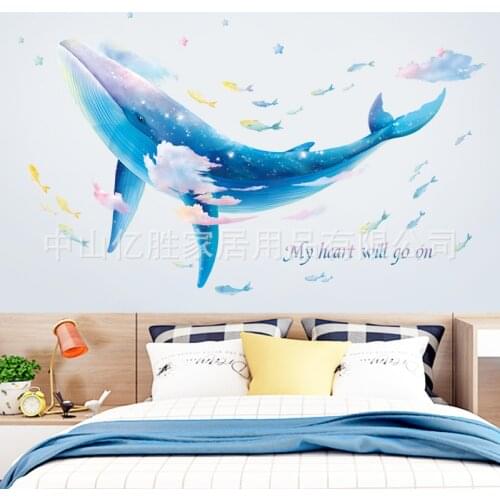 1 pc Big Blue Whales and Small Fish Wall Decoration Stickers Fpr Bedroom Wall, Childrens Room TV Background Wall Layout