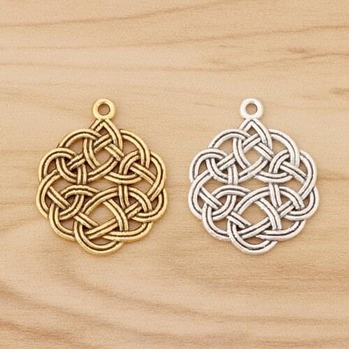 10 Pieces Tibetan Silver/Gold Tone Celtics Chinese knot Charms Pendants Double Sided for Necklace Jewellery Making 29x24mm