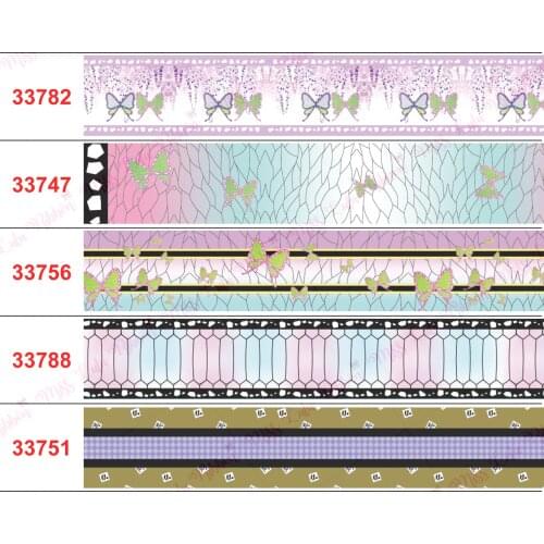 16mm-75mm Japanese Cartoon Series 13 Violet & Butterfly Printed Grosgrain/Elastic Ribbon Handmade Hair Accessories 50 Yards
