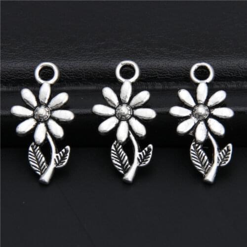 50pcs Silver Color Flower Charm Pendant For Necklace Bracelet Earring Making Jewelry DIY Fashion Bijoux Findings A2950