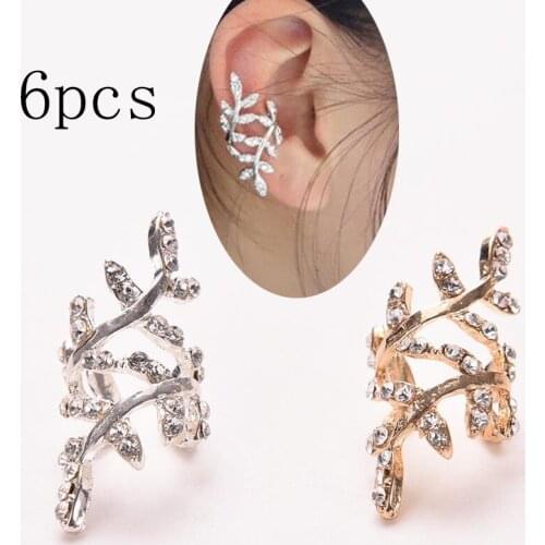 6PC Fashion Color Leaf Shape Punk Ear Cuff Earrings No Piercing Earcuffs Clip Earrings For Women Clips Party Jewelry