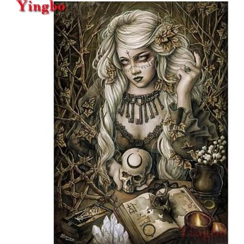 Diy round Diamond Painting halloween skull woman With Square Rhinestone Diamond Embroidery Cross Stitch Diamond Mosaic Painting