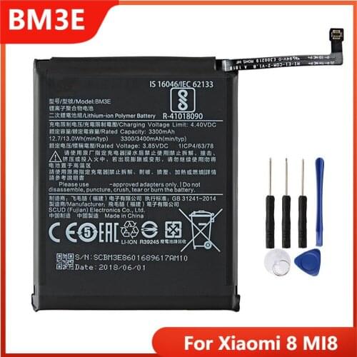 Phone Battery BM3E For Xiaomi 8 MI8 M8 Replacement Rechargable Batteries 3400mAh With Free Tools