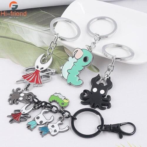Game Hollow Knight Keychains Cartoon Cute The Pale King Metal Enamel Key Ring for Women Man Car Ornaments Jewellery