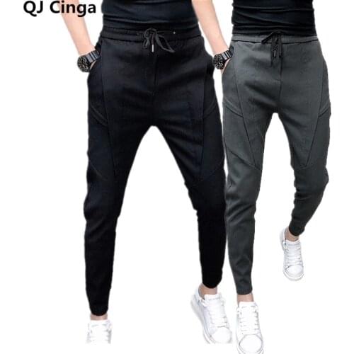 Fashion Lace Up Casual Pants Men Black Gray Spring/Autumn Ankle Length Pants Men Size 28-36 Teen Drawstring Trousers