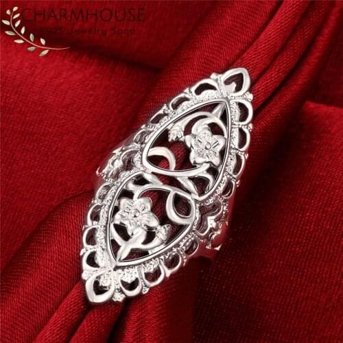 Charmhouse 925 Silver Rings For Women Exquisite Long Finger Ring Wedding Band Anillo Engagement Vintage Jewelry Accessories