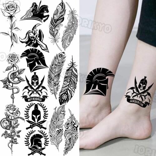 Black Samurai Sword Small Temporary Tattoos Foe Women Men Snake Rose Flower Feather Fake Tattoo Sticker Tribal Leg Tatoos Arm