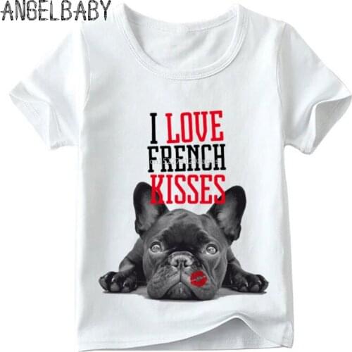 Children French Bulldog Kisses Print T shirt Summer Kids Casual Short Sleeve Tops Baby Boys/Girls Funny Dog T-shirt,ooo2123