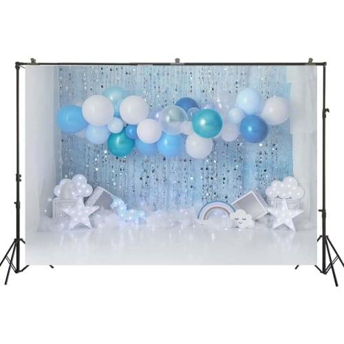 Photography Backdrop Kids 1st Birthday Cake Smash Decorations Photo Background Boys Blue Balloons Baby Shower Photocalls w5302