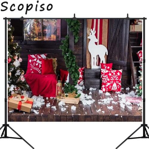 Scopiso Christmas Background Photography Celebration Rustic Wooden Houses Holiday Decoration Photographic Photo Backdrop Prop