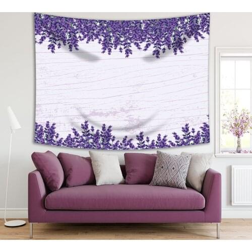 Tapestry Flowers on Wooden Wall Autumn Days Lavender Summer Bloom Decorative Artwork Purple Gray