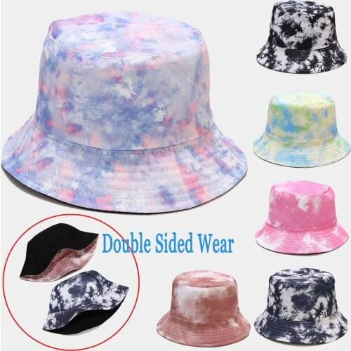 Hot Sale High Quality Women Double Side Washed Packable Summer Beach Sun Hats Mens Tie-dye Bucket Hat For Dropshipping