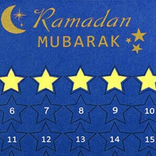 EID Mubarak Kareem Countdown Felt Calendar With 30pcs Gold Star Sticker Wall Hanging Muslim Balram DIY Ramadan Party Decoration