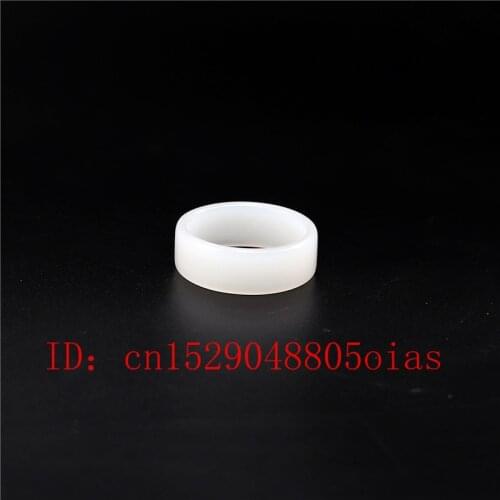 Natural White Hetian Jade Ring Chinese Jadeite Amulet Fashion Charm Jewelry Hand Carved Crafts Gifts for Women Men