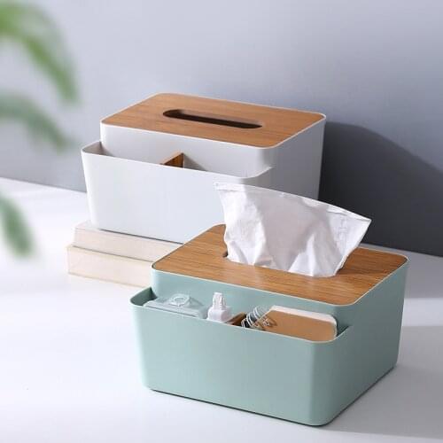 3 Grids Creative Japanese-Style Tissue Box Desktop Wooden Lid Coffee Table Paper Remote Controll Containers Desk Decor