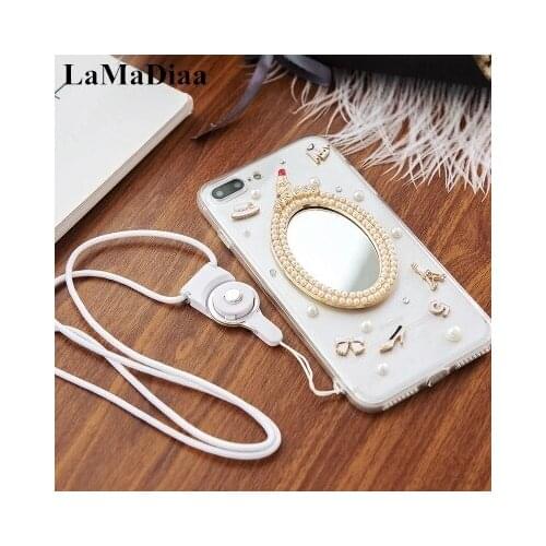 LaMaDiaa Bling Pearl Mirror Phone Cases For Huawei P8 P9 P10 P20 P30 Lite Plus Mate10 20 Pro Fashion Clothes Suite soft Case