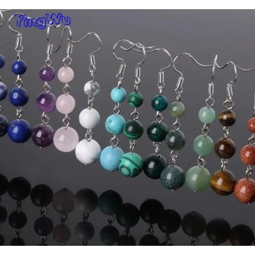 Fashion 6mm+8mm+10mm Earrings Natural Beads Stone Dangle Long Earrings for Women Gift Jewelry