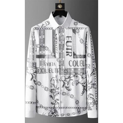 Letter Printing Mens Shirt Fashion Printing Long-Sleeved Shirt Casual Shirt Mens Large Size Shirt 5XL