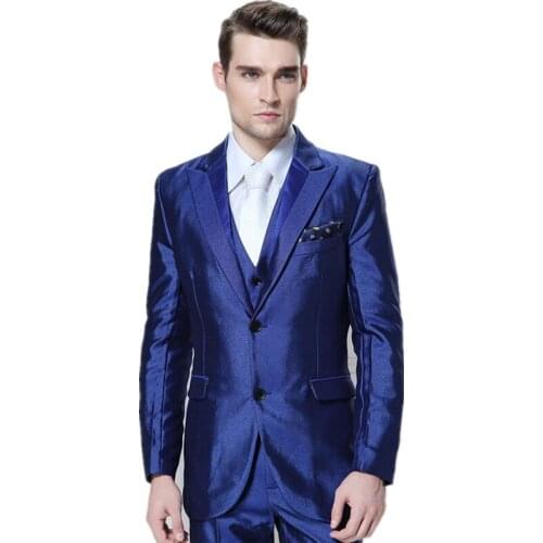 Mens suits male The grooms best man suit the new leisure fashion blue three-piece suits jacket +pants+vest) custom made