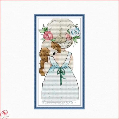 Little Girl And Puppy Cross Stitch Kit 14CT 11CT Canvas DIY Animal Character Pattern Needlework Embroidery Kit Home Decoration